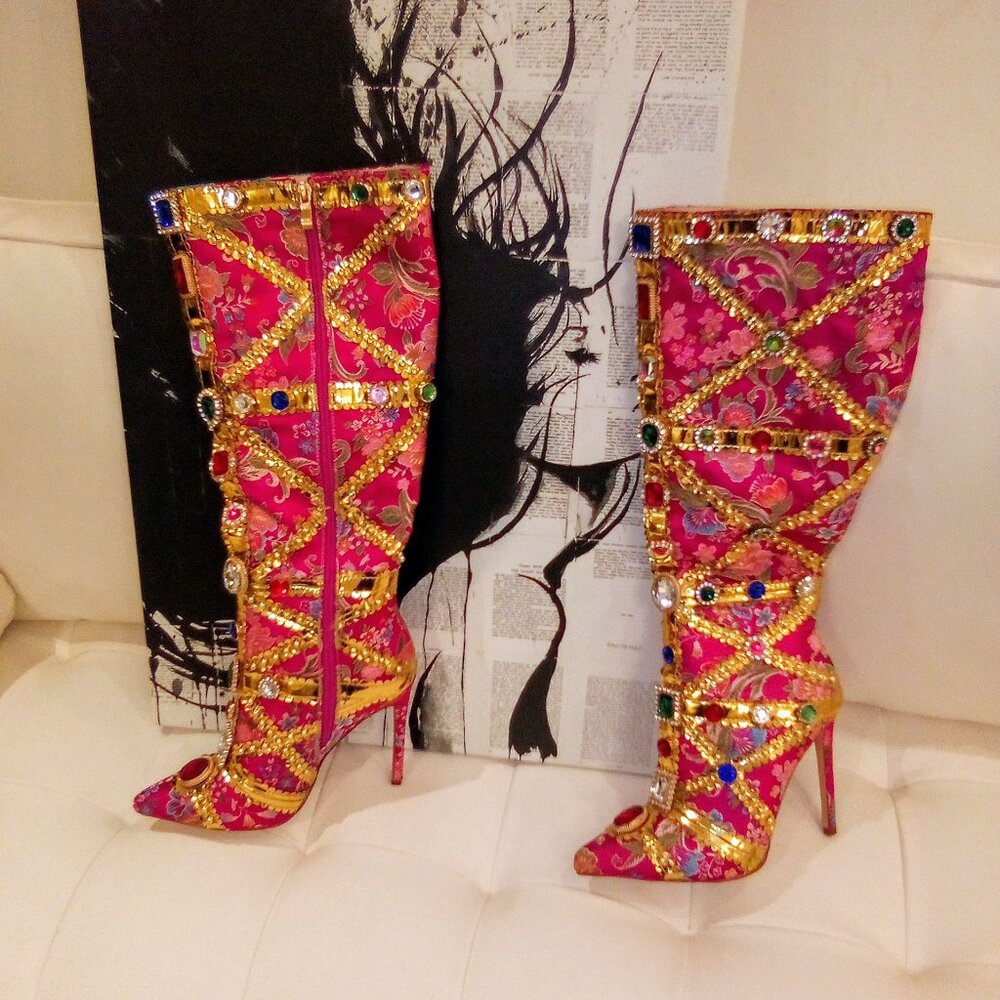 Princess Pink Jacquard Floral Boots